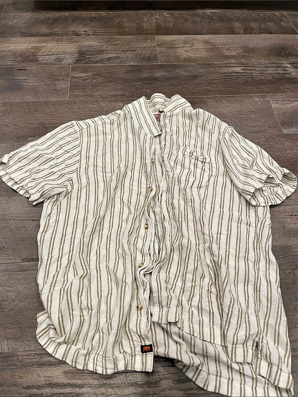 The Normal Brand Freshwater Short Sleeve Button Up Cream & Brown Mens large